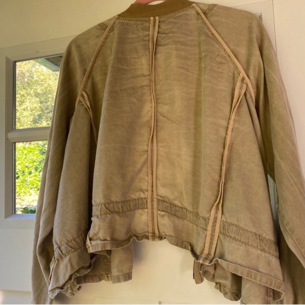Anthropologie tan ruffled bomber jacket light sand  XS - Picture 9 of 10